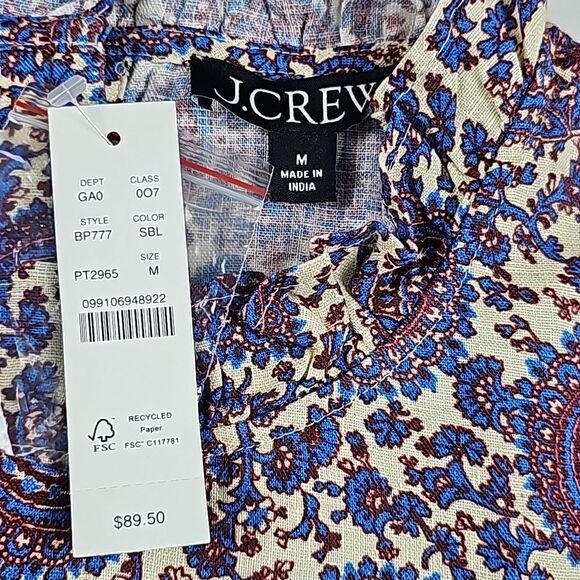 J. Crew‎ -243 NWT Sail Blue Floral Linen Fleur  Sleeveless Ruffled Top M - Picture 5 of 8